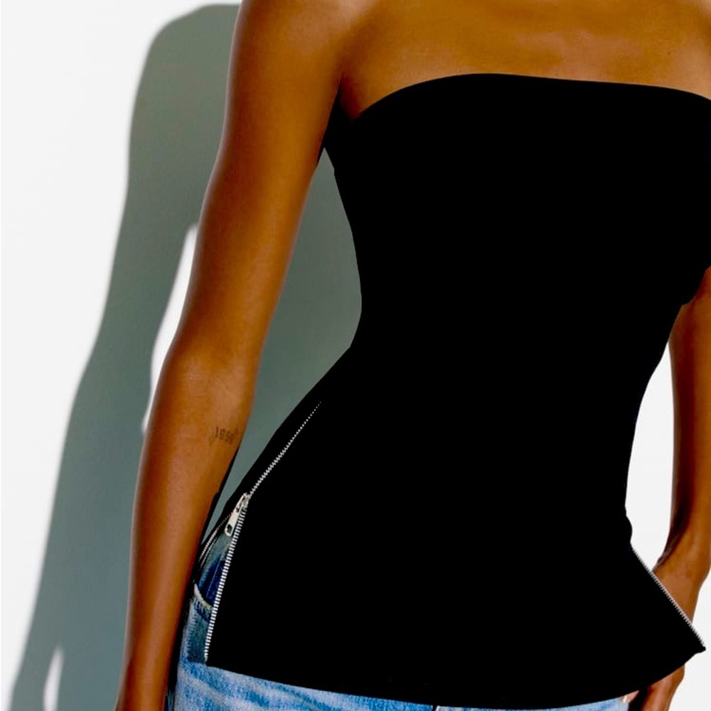 zara leather zip tube top